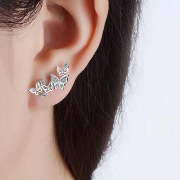 *NEW Sterling Silver Diamond Butterfly Earrings - Picture 5 of 6